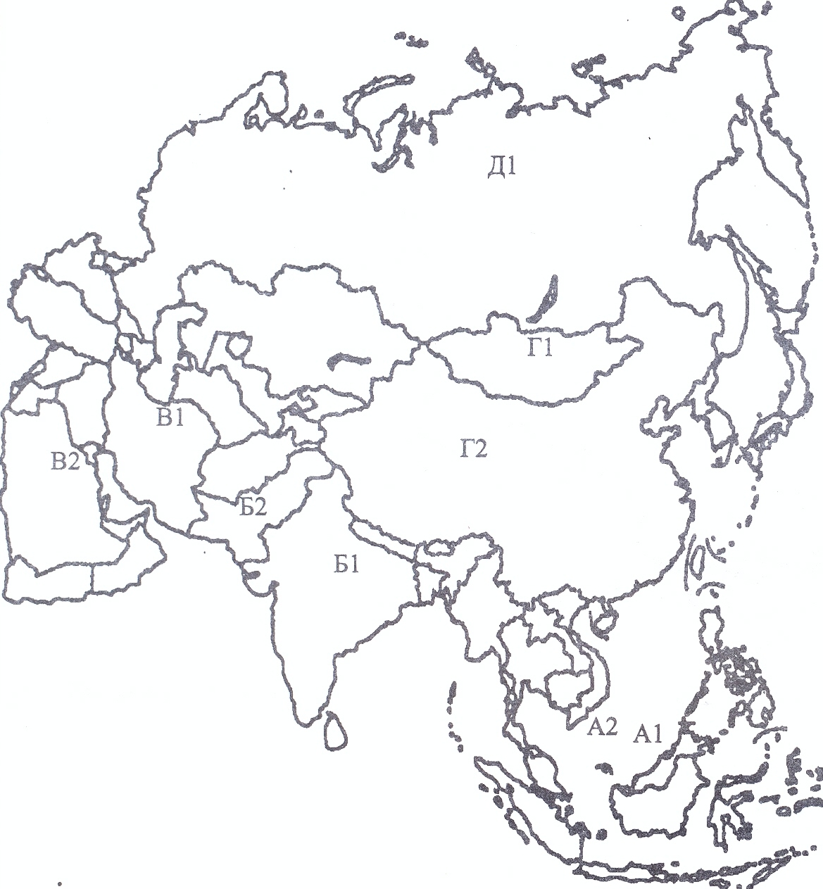 Контурная карта регионы Азии